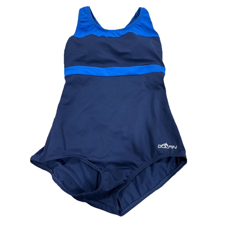 Dolphin  One Piece Swimsuit Size 8/34 Blue Soft Cups Aquashape Bathing Suit